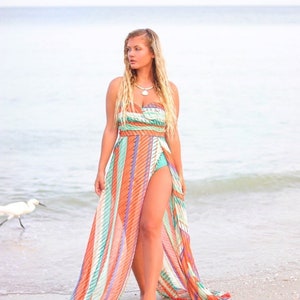 Orange Strapless Slit Maxi Dress