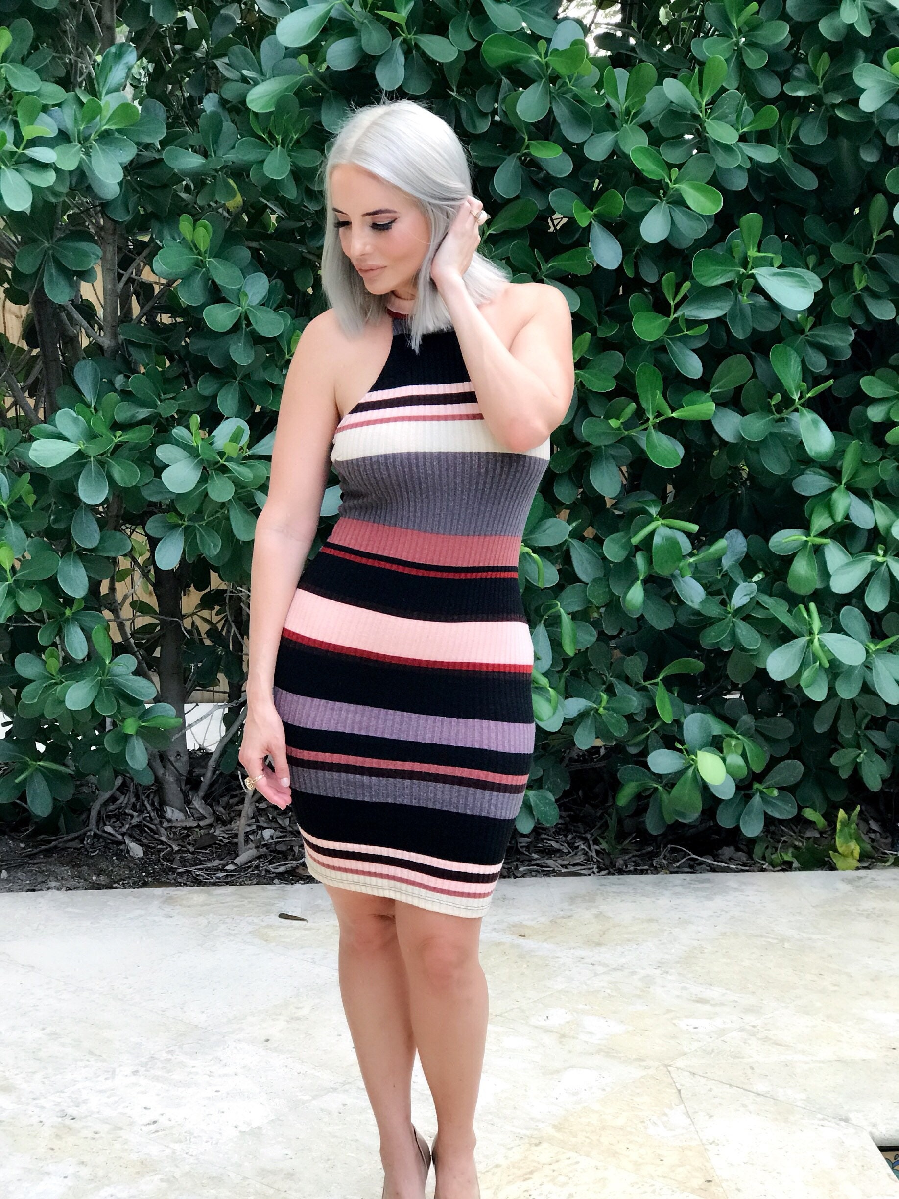 変更済みStripe Ribbed-Knit Midi Dress Rabanne Striped Ribbed-knit Midi Dress Multicoloured 1 Paco