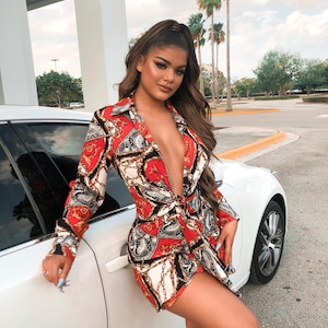 Printed Waist Tie Shirt Dress