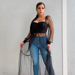 Black Mesh Maxi Blouse