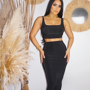 Black Crop Top & Maxi Skirt Set