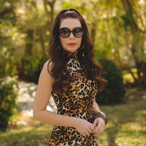 Mesh Front Twist Bodycon Dress in Cheetah Print main image 0