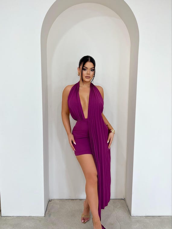 Halter Mini Dress With Side Scarf Detailing