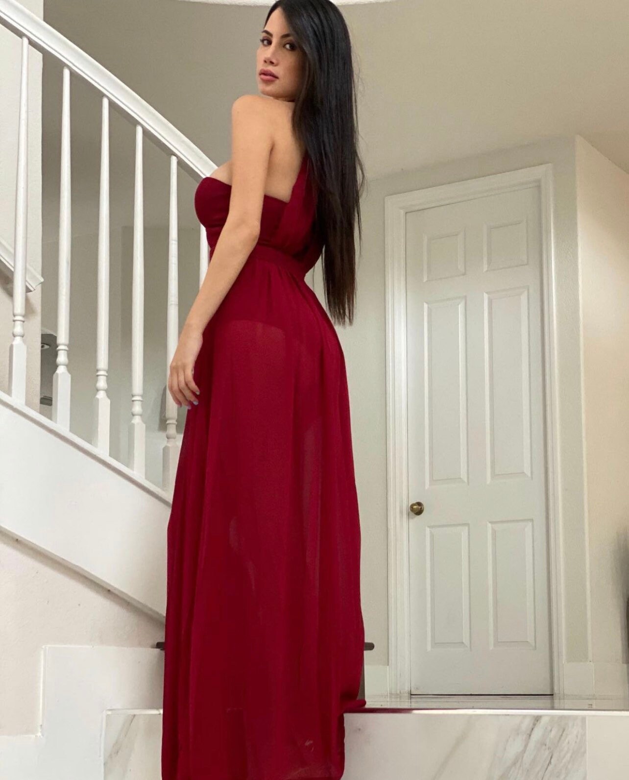 Burgundy Sheer Skirt Maxi Dress