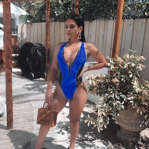 Blue/Black Zip Up Mesh One Piece