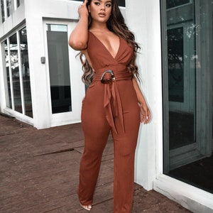 Rust Stretch Halter Jumpsuit
