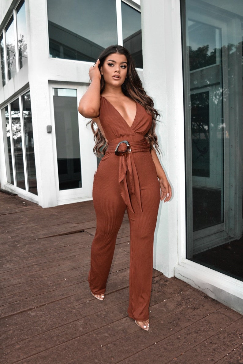 Rust Stretch Halter Jumpsuit
