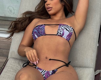 Purple Paisley Tie Brazilian Bikini