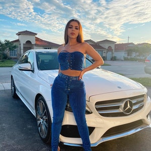 Blue Crop Top Pant Set