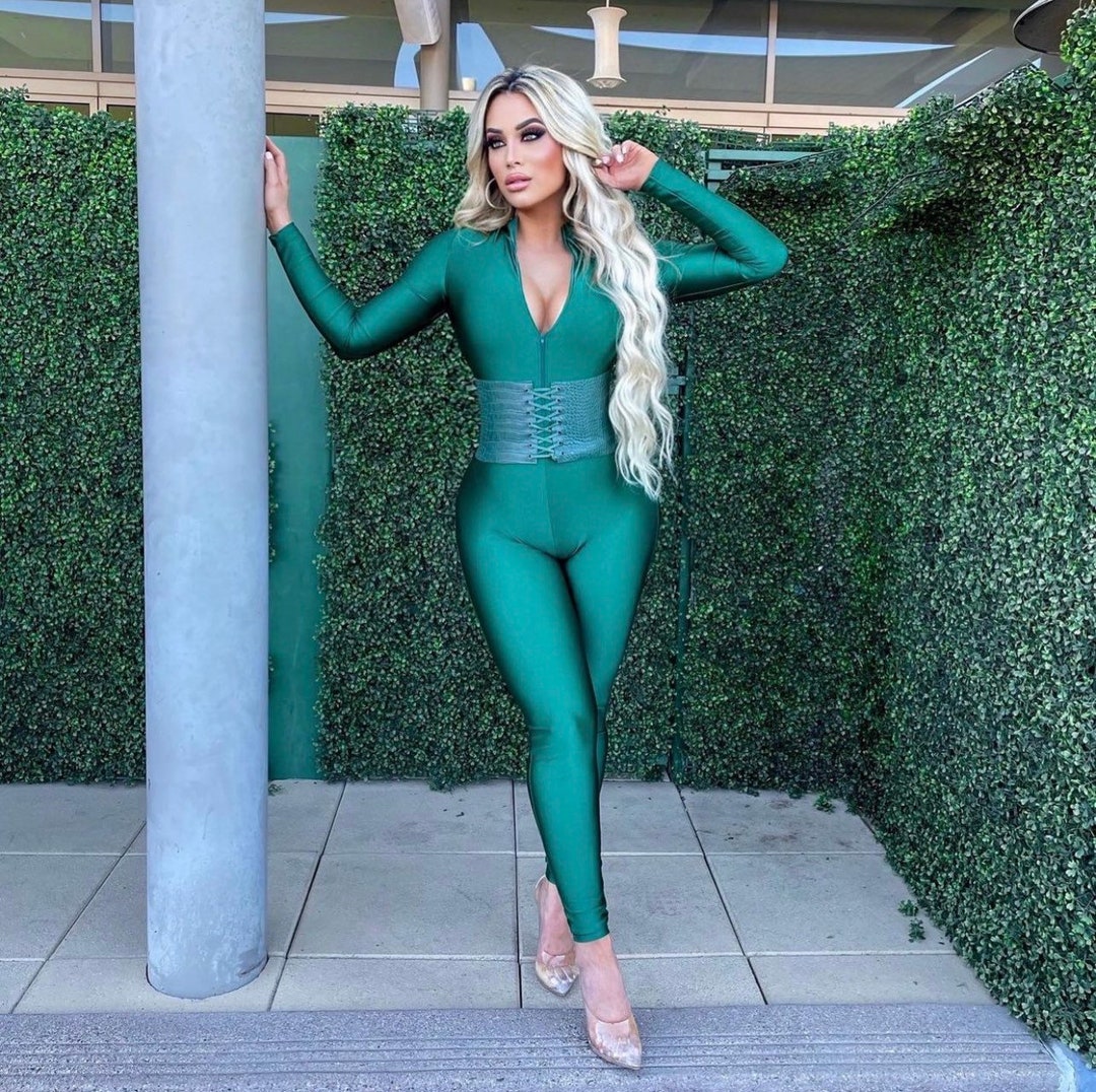 Green Long Sleeve Shiny Jumpsuit Etsy