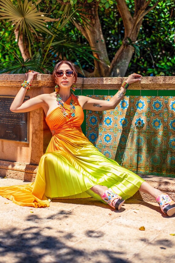 green emerald velvet dress Rita Orange Floral Print Short Dress main image 0
