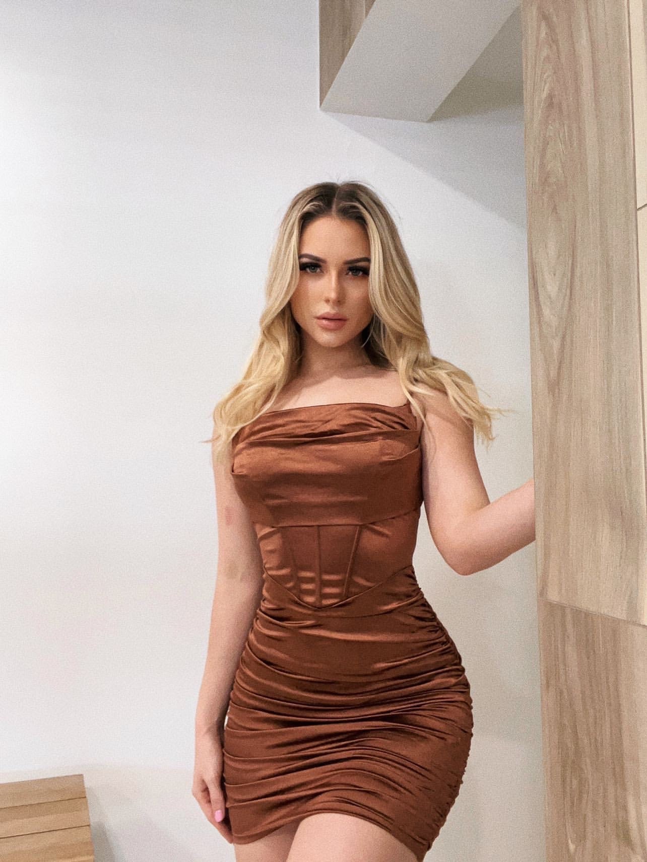brown satin mini dress Brown Satin Mini Slip Dress main image 0
