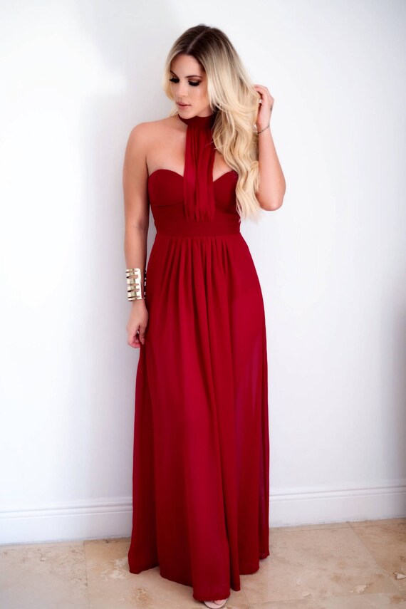 Burgundy Sheer Skirt Maxi Dress Etsy