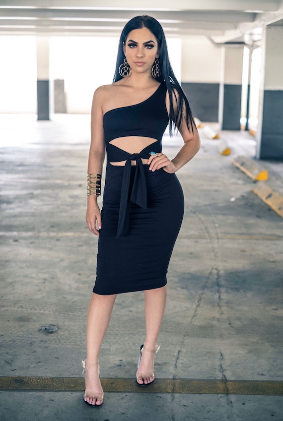 open lace back dress Steal The Show One Shoulder Midi Dress – VICI main image 0