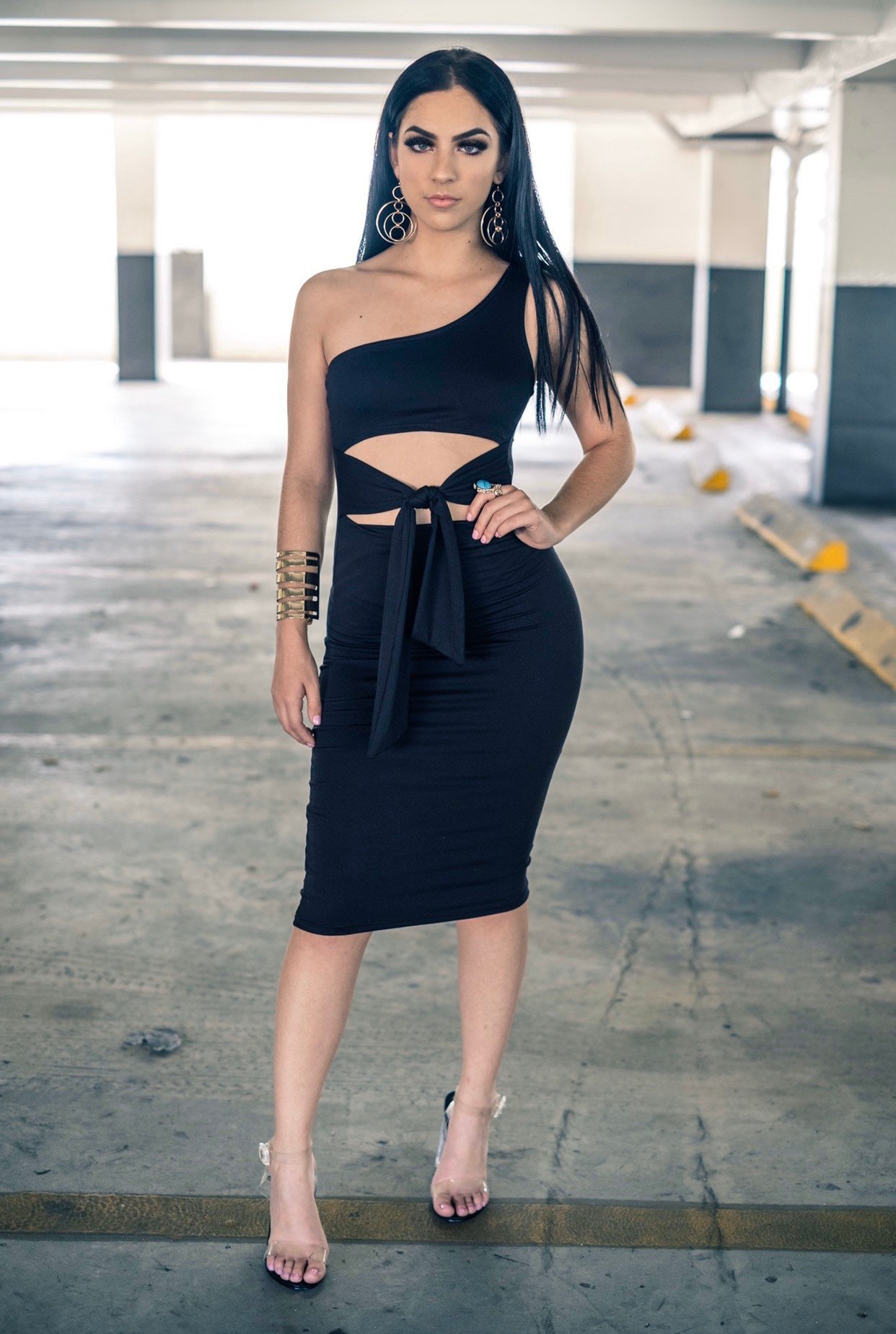 Black Cut Out One Shoulder Midi Dress - Etsy