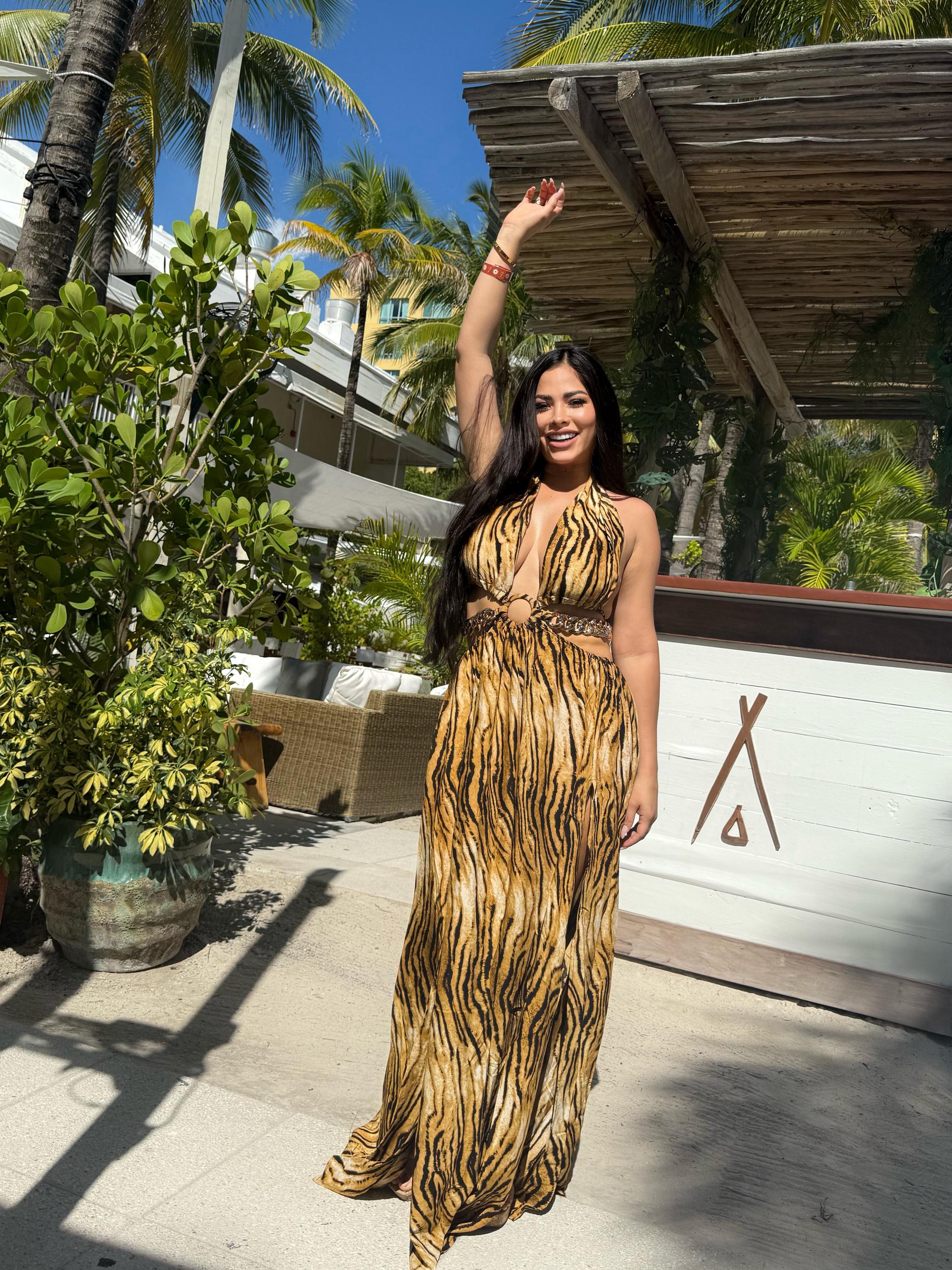 brown animal print maxi dress Animal Print Silk Designer Maxi Dresses – Lindsey Brown main image 0
