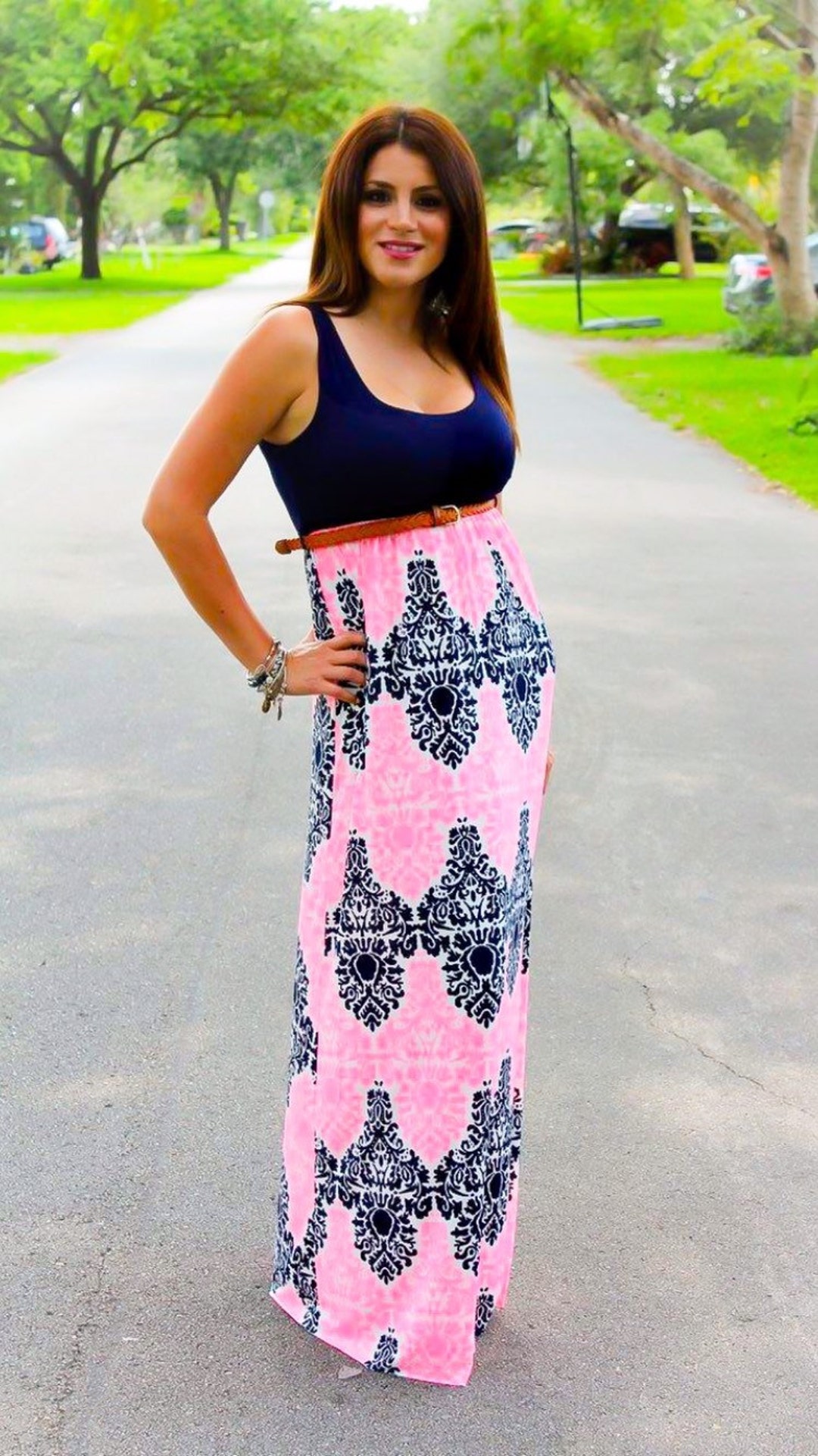 pink and navy maxi dress pink and blue maxi dress Sleeveless Ombre Pleated A-Line Maxi Dress