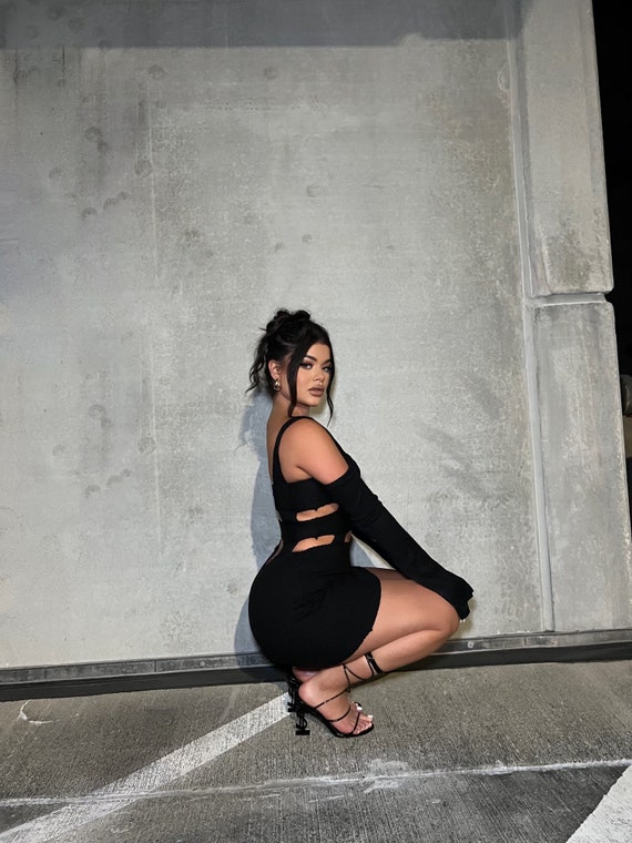 Black Long Sleeves Cut Out Mini Dress