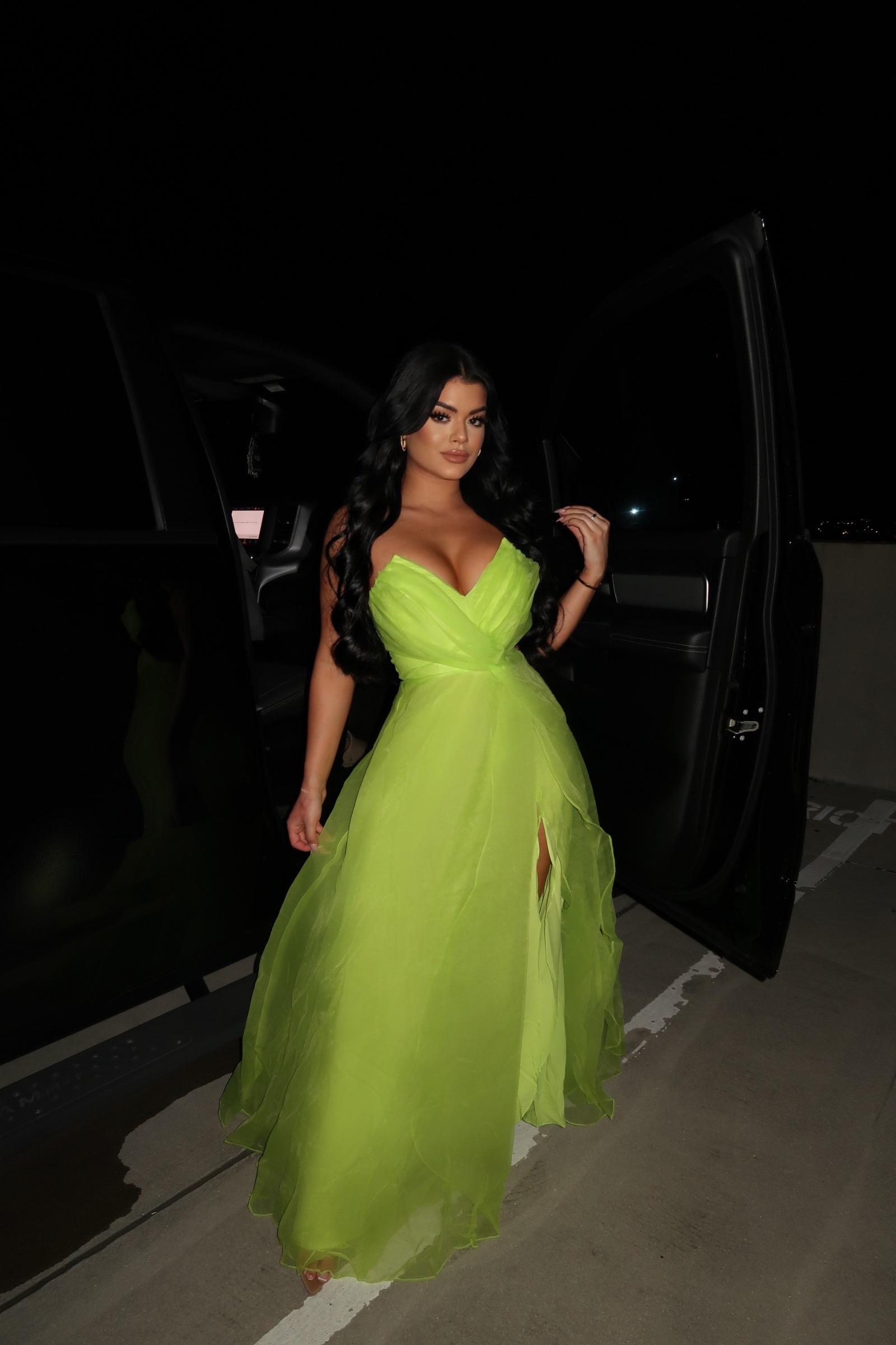 green emerald velvet dress Ladivine C141 Prom Dress - Neon Green