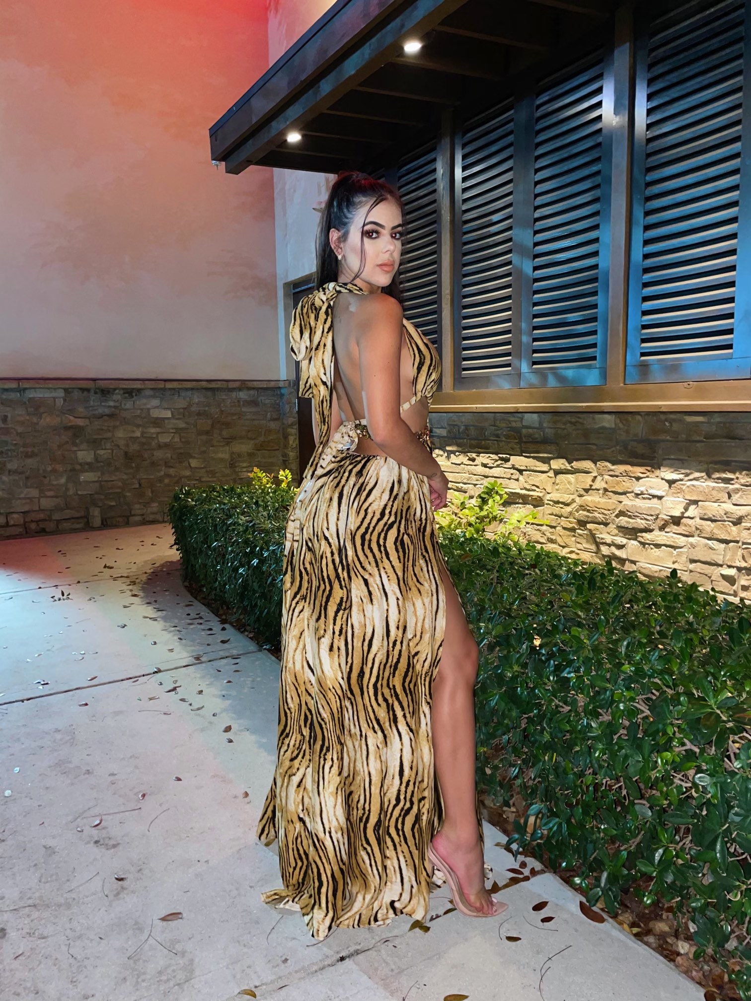 black and gold animal print dress LONG BODYCON DRESS IN GOLD | CULT MIA