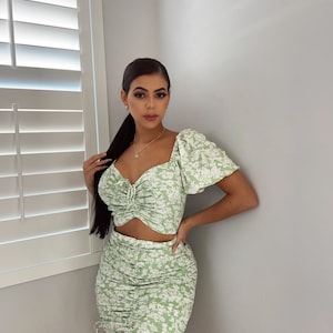 Pistachio Floral Ruch Mini Dress