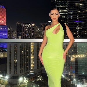 Chartreuse Keyhole Midi Dress