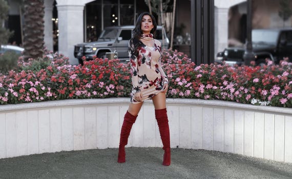 Beige & Burgundy Floral Tunic Dress | Etsy