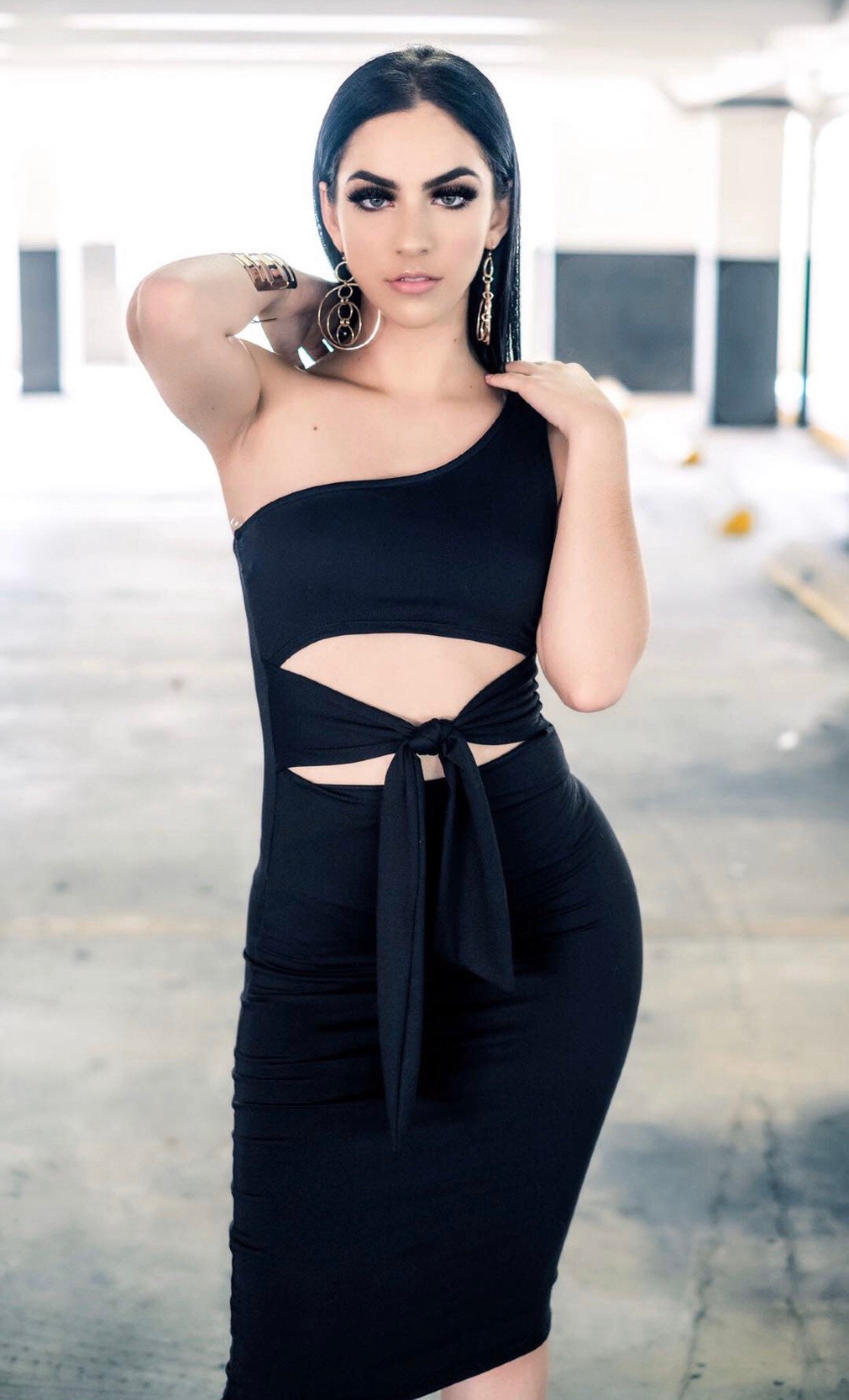 Black Cut Out One Shoulder Midi Dress Black Cut Out One Shoulder Midi Dress