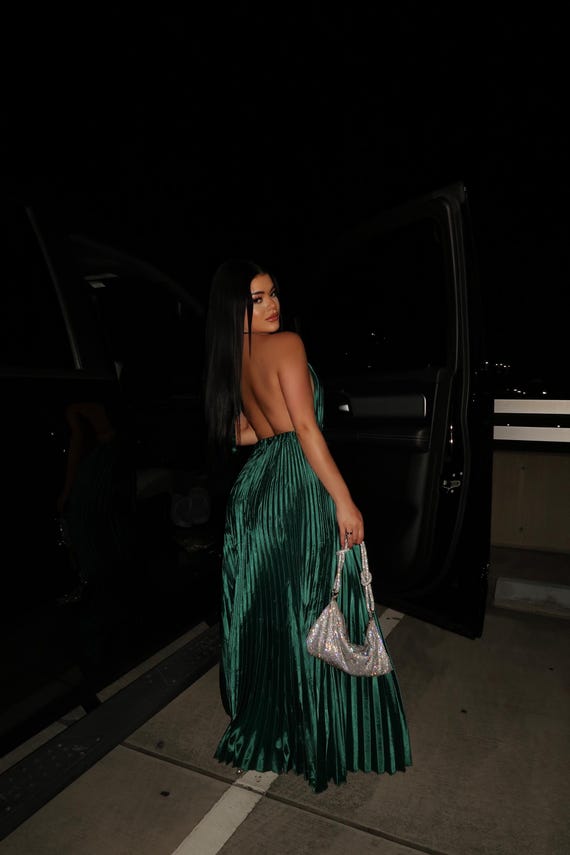 slim fit dress slacks Davina Green Lace Detail Maxi Dress with Pleated Skirt – Frock and Frill main image 1