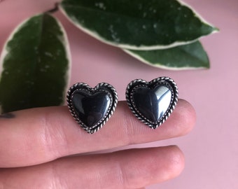 Hematite Hearts Stud Earrings Made to Order