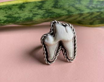 Large Coyote Tooth Ring Sterling Silver