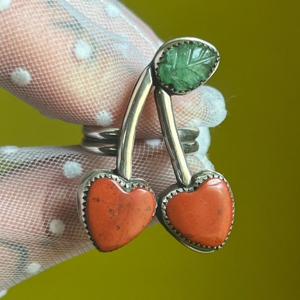Kirschen Herzen Ring Sterling Silber