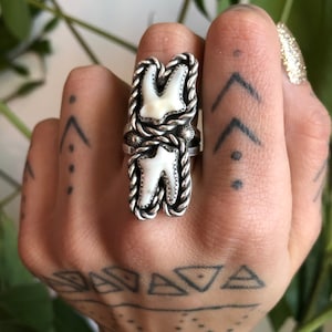 Double Raccoon Tooth Ring Sterling Silver Made to Order