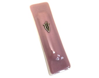 Opal Mauve Art Glass Mezuzah, Gift Box and Non Kosher Scroll Included