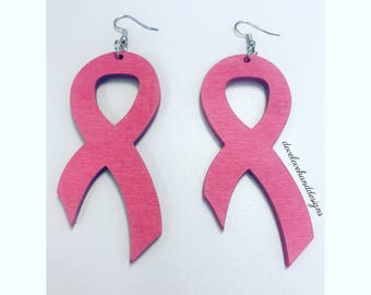 Wooden Earrings - Breast Cancer Awareness