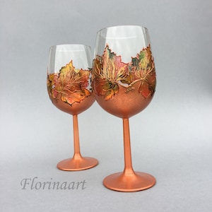 Copper Anniversary, 22nd Wedding Anniversary, 7th Wedding Anniversary, Wine glasses, HAND PAINTED Glasses, Autumn Leaves, Maple Leaves