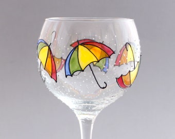 LGBTQ+ RAINBOW UMBRELLAS Gin Glas, Pride flag, Personalised gay / lesbian gin glass