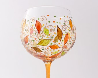 AUTUMN LEAVES GIN glass, 18th 20th 30th birthday gift glass, Mothers day gift glass, sister, girlfriend gift, balloon cocktail handmade gift