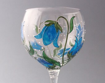 Hand Painted Bluebell Gin Glass: Unique Floral Gin Glass for her