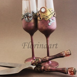 Steampunk Wedding Gift Set for Couple, Steampunk Cake Serving Set, V