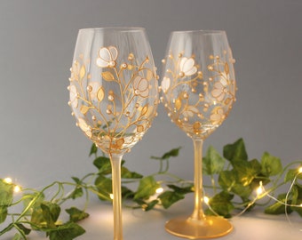 50th Wedding Anniversary Gift Glasses Personalised Gold anniversary Hand painted Mum and Dad jubilee