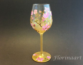 Hand Painted Cherry Blossom Wine Glass: Sakura Flower Gift