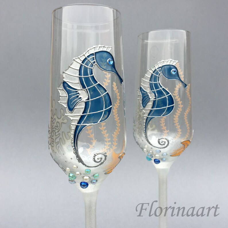 Beach wedding glasses Wine glasses Seahorse glasses Etsy
