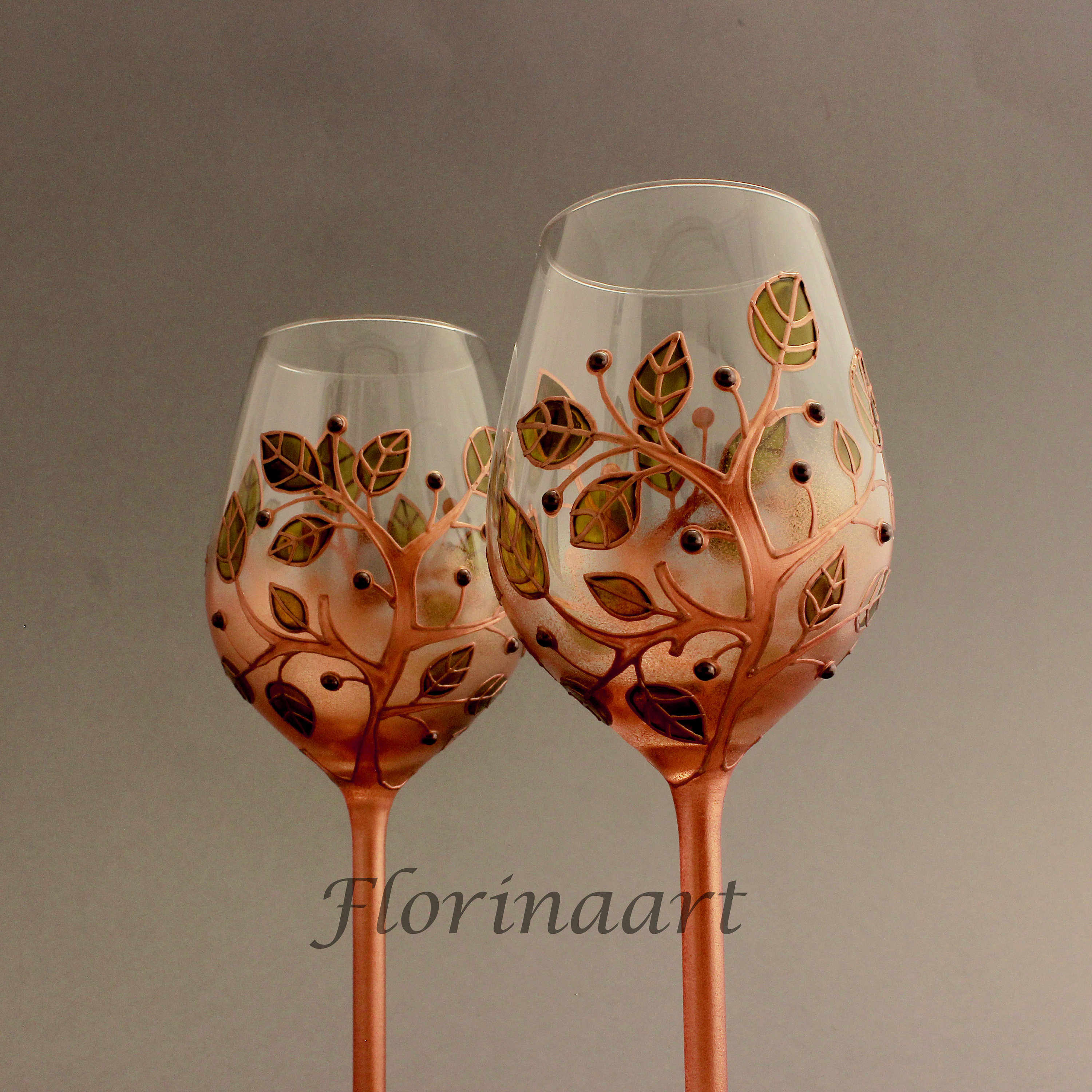 Copper Wedding Anniversary glasses Copper Tree of life Copper