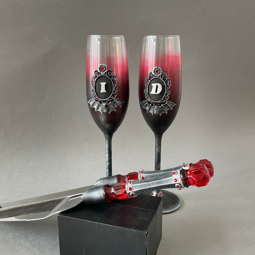 Gothic Wine Goblet Black Halloween Wedding Anniversary Glasses Etsy