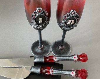 Gothic server set Black and red cake knife