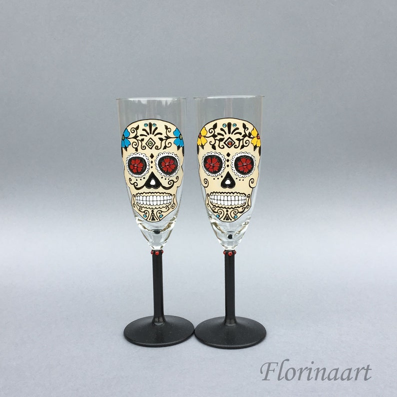 Sugar Skull Wine Glasses Day of the Dead Glasses Dia De Los Etsy UK