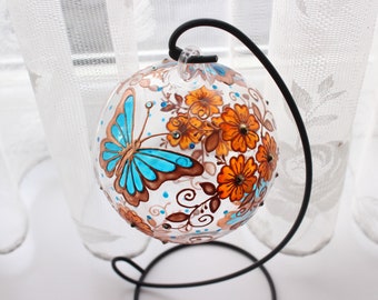 BUTTERFLY Candle Holder, Hand Painted Glass Lentern Holder, Butterfly Suncatcher Unique Handmade Houseworming Table Centerpiece Gift for Mum