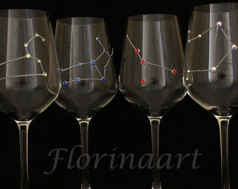 TAURUS Constellation Wine Glass, Personalized Birthstone Gift for Mother, Unique Astrological Zodiac Gift for Grand Parents