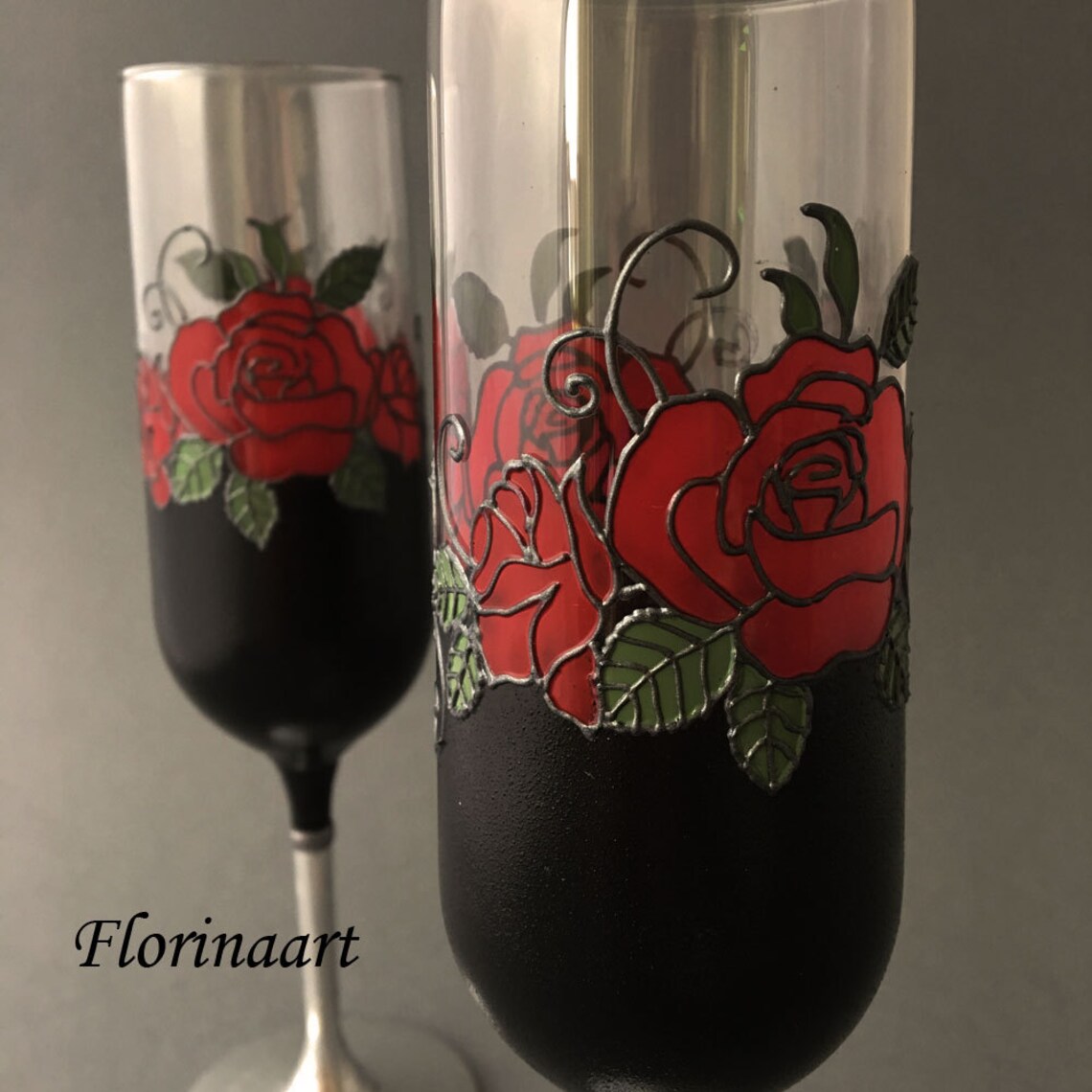 Red roses Gothic wedding glasses Black and red glasses Etsy